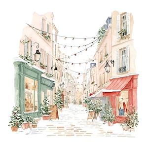 20 Christmas in Paris Clipart, Cute Paris Clipart, Paris Travel Art, Printable Watercolor,High-Quality JPGs, Papercraft, Junk Journal