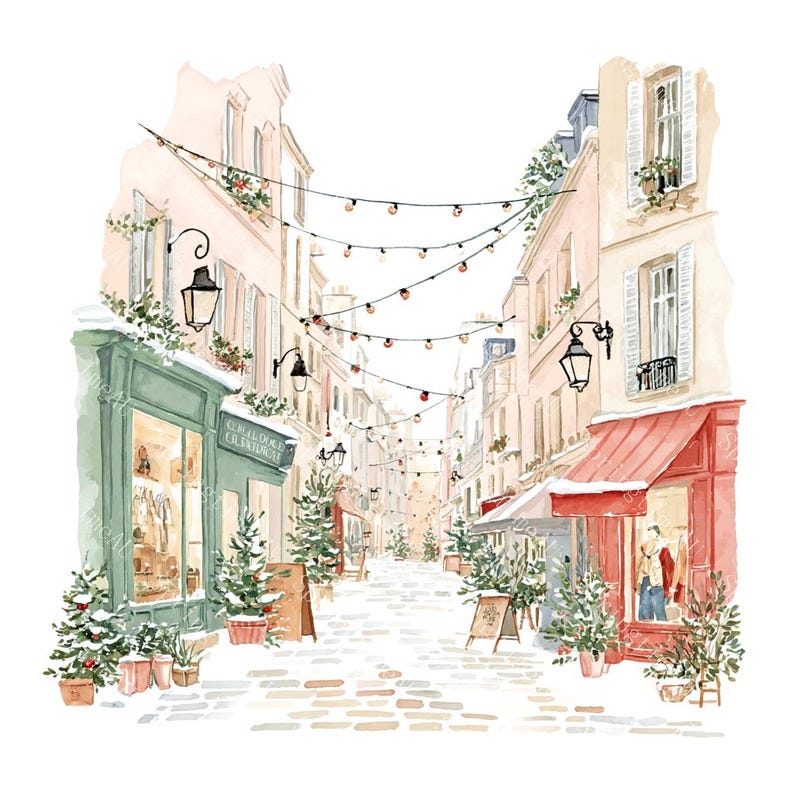 20 Christmas in Paris Clipart, Cute Paris Clipart, Paris Travel Art, Printable Watercolor,High-Quality JPGs, Papercraft, Junk Journal