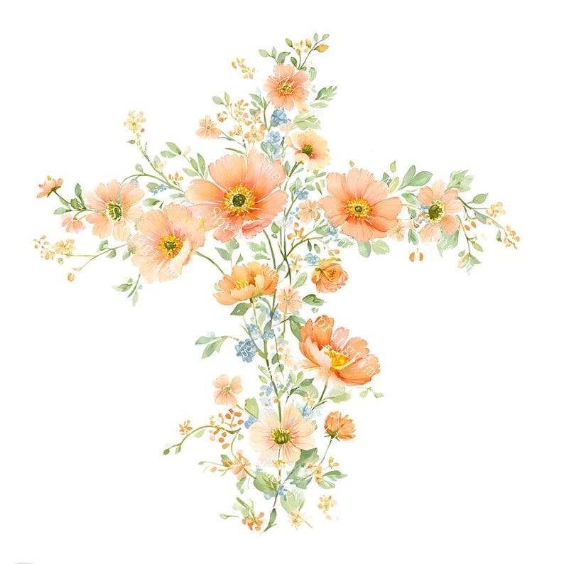 20 Floral Cross Clipart, Christian Cross Clipart, Religious Easter Cross, Printable Watercolor, High-Quality JPGs, Paper Craft, Junk Journal