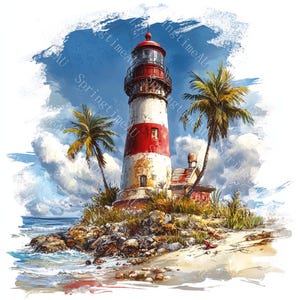 16 Vintage Lighthouse Clipart, Nautical Clipart, Ocean Clipart, Printable Watercolor, High-Quality JPGs, Paper Craft, Junk Journal