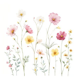 18 Pastel Wildflower Clipart, Wildflower Border Clipart, Printable Watercolor, High-Quality JPGs, PaperCraft, Junk Journal, Digital Download