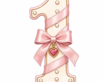 10 imágenes prediseñadas de números con lazo coqueto, PNG acuarela, número con lazo rosa, dígitos de esmalte dorado perlado, números de cumpleaños femeninos, descarga digital