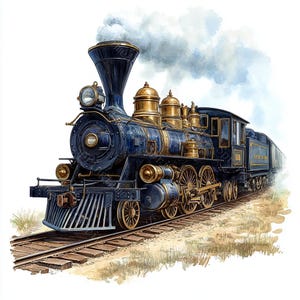 18 Vintage Train Clipart, Steam Locomotive, Christmas Train, Antique Train, Printable Watercolor, High-Quality JPGs, PaperCraft,Junk Journal