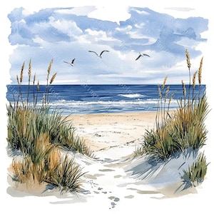 20 Beach Scene Clipart, Beach Grass Clipart, Sand Clipart, Overgrown Beach, Printable Watercolor,High-Quality JPGs, Papercraft, Junk Journal
