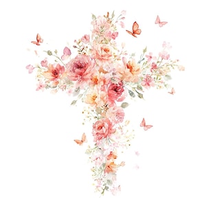 20 Floral Cross Clipart, Christian Cross Clipart, Religious Easter Cross, Printable Watercolor, High-Quality JPGs, Paper Craft, Junk Journal