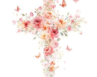 20 Floral Cross Clipart, Christian Cross Clipart, Religious Easter Cross, Printable Watercolor, High-Quality JPGs, Paper Craft, Junk Journal