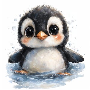 18 Cute Penguin Clipart, Adorable Baby Penguin, Arctic Animal,Nursery Decor,Printable Watercolor,High-Quality JPGs, Papercraft, Junk Journal