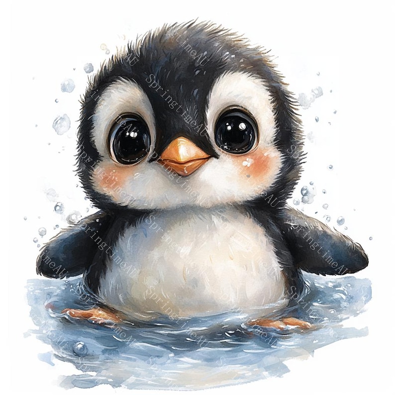 18 Cute Penguin Clipart, Adorable Baby Penguin, Arctic Animal,Nursery Decor,Printable Watercolor,High-Quality JPGs, Papercraft, Junk Journal