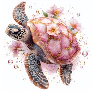 20 cliparts tortue tropicale, tortue de mer, tortue de mer florale, aquarelle imprimable, fichiers JPG de haute qualité, papercraft, journal indésirable, téléchargement numérique