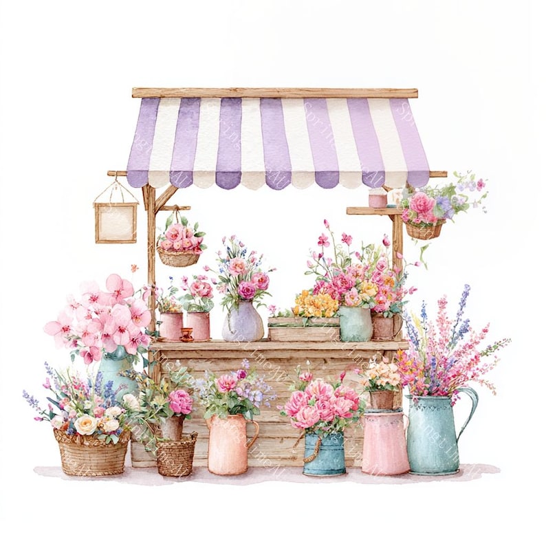 18 Flower shop Clipart, Flower market, Floral store, Flower store standing, Printable Watercolor,High-Quality JPGs, Papercraft, Junk Journal