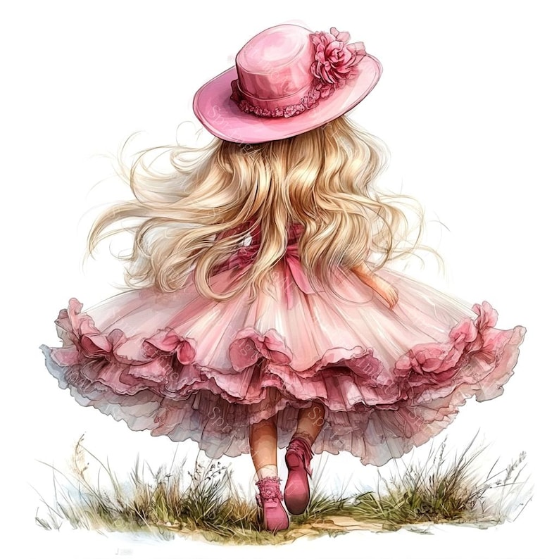 20 Cute Little Girl in Pink Dress Clipart, Vintage Girl, Cute Girl ...