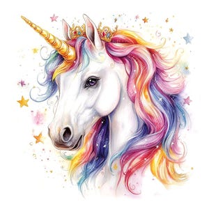 20 Magical Unicorn Clipart, Rainbow Unicorn Clipart, Fantasy Unicorn, Printable Watercolor, High-Quality JPGs, Paper Craft, Junk Journal