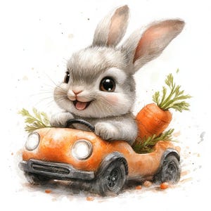 20 Cute Bunny with Carrot Clipart, Cute Easter Clipart, Carrot Clipart, Printable Watercolor, High-Quality JPGs, Paper Craft, Junk Journal