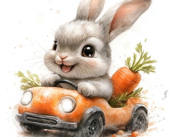 20 Cute Bunny with Carrot Clipart, Cute Easter Clipart, Carrot Clipart, Printable Watercolor, High-Quality PNG/JPGs, PaperCraft,Junk Journal