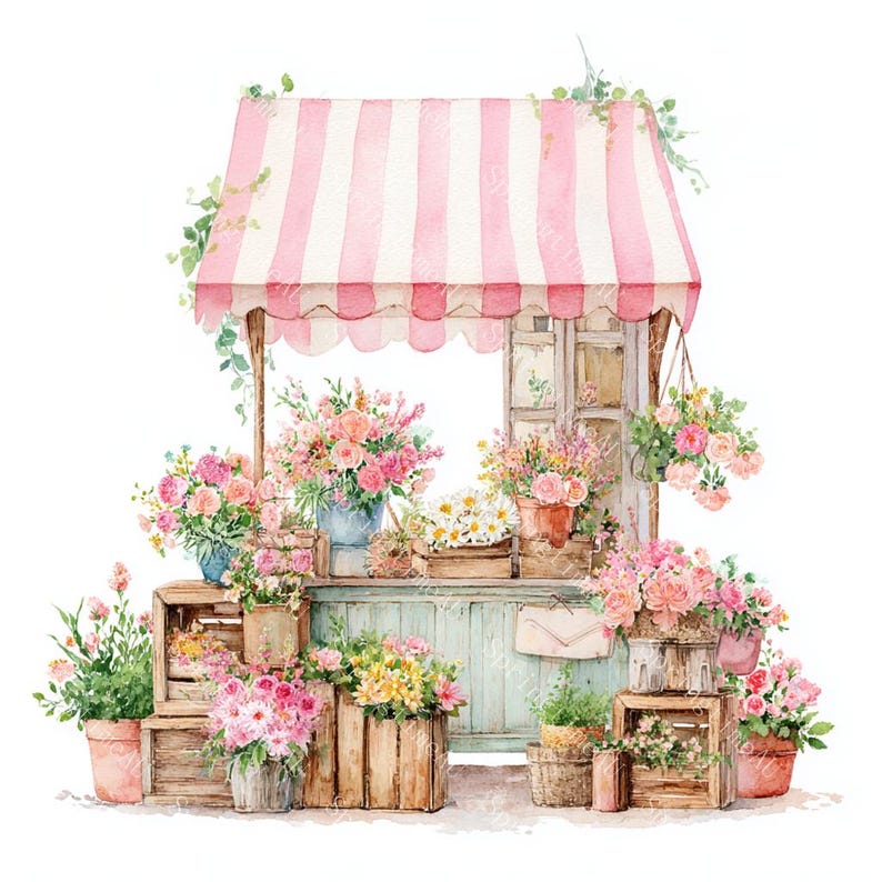 18 Flower shop Clipart, Flower market, Floral store, Flower store standing, Printable Watercolor,High-Quality JPGs, Papercraft, Junk Journal