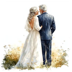 20 Senioren Hochzeit Clipart, Hochzeit altes Paar, Braut und Bräutigam, druckbare Aquarell, hochwertige JPGs, Papiermodell, Junk Journal
