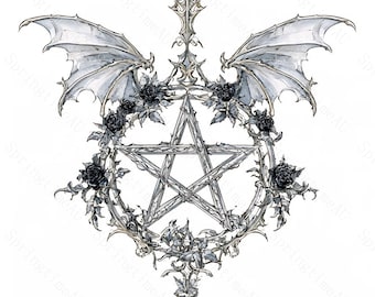 20 Gothic Pentacle Pendant Clipart, Witchy Watercolor JPG, Dark Academia Sublimation, Halloween Jewelry, Digital Download
