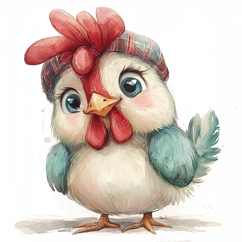 16 Cute Chicken Clipart, Cute Farm Rooster, Baby Chicken, Country Animal, Printable Watercolor, High-Quality JPGs, Paper Craft, Junk Journal