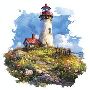 16 Vintage Lighthouse Clipart, Nautical Clipart, Ocean Clipart, Printable Watercolor, High-Quality JPGs, Paper Craft, Junk Journal