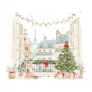 20 Christmas in Paris Clipart, Cute Paris Clipart, Paris Travel Art, Printable Watercolor,High-Quality JPGs, Papercraft, Junk Journal