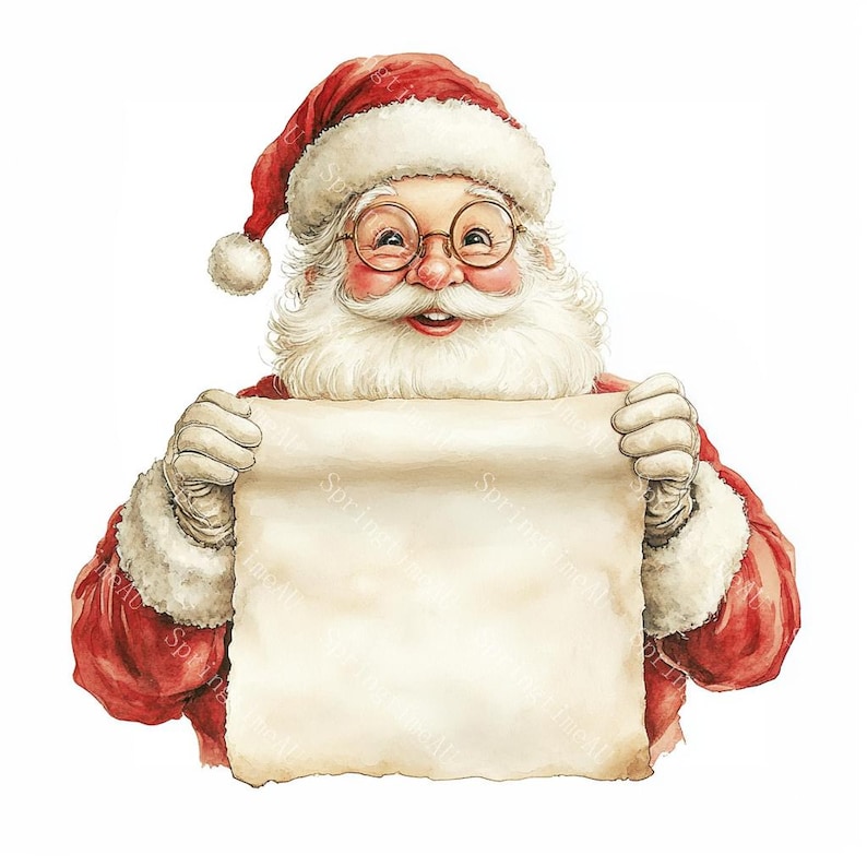 20 Santa Holding Blank Scroll Clipart, Christmas Card, Printable ...