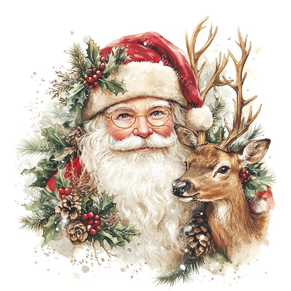 20 Santa Claus Clipart, Christmas Santa Clipart, Christmas Card, Printable Watercolor, High-Quality JPGs, Paper Craft, Junk Journal