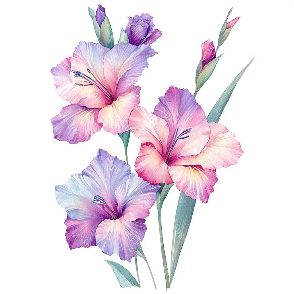 20 Gladiolus Flowers Clipart, Gladiolus Bouquet, Printable Watercolor, High-Quality JPGs, Papercraft, Junk Journal, Digital Download