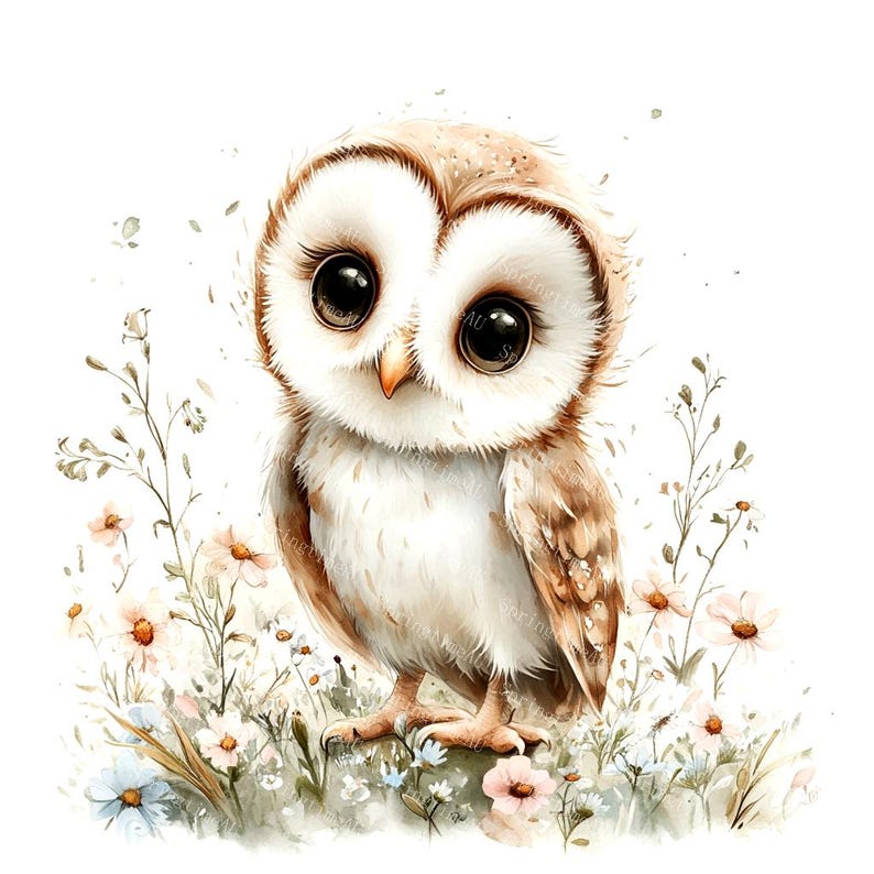 20 Cute Barn Owl Clipart, Woodland Owl, Floral Owl, Nursery Decor, Printable Watercolor, High-Quality JPGs, Papercraft, Junk Journal