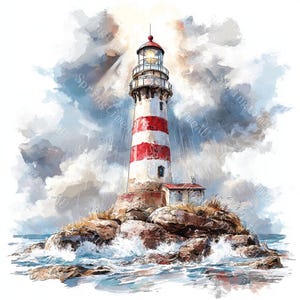 16 Vintage Lighthouse Clipart, Nautical Clipart, Ocean Clipart, Printable Watercolor, High-Quality JPGs, Paper Craft, Junk Journal