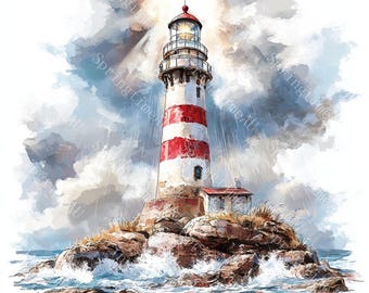 16 Vintage Lighthouse Clipart, Nautical Clipart, Ocean Clipart, Printable Watercolor, High-Quality JPGs, Paper Craft, Junk Journal