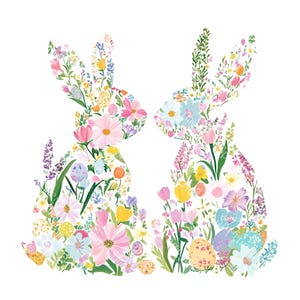 18 Cute Rabbit Easter Clipart, Bunny Easter, Floral Rabbits, Easter Card, Printable Watercolor, High-Quality JPGs, Paper Craft, Junk Journal