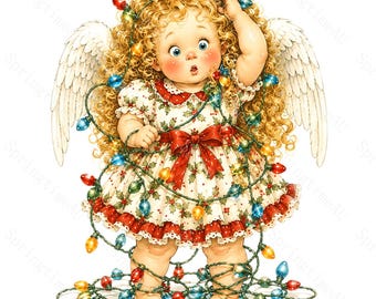 16 Christmas Helper Angel Girl Clipart, Funny Holiday Cherub Watercolor JPG, Xmas Crafts, Planner Stickers, Digital Download