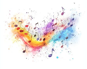 16 Music Notes Clipart, Music Wall Art & Notes, Printable Watercolor, High-Quality JPGs, Paper Craft, Junk Journal