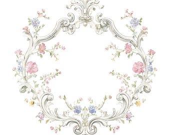 20 marcos florales rococó, imágenes prediseñadas de boda, flores victorianas vintage, acuarela imprimible, archivos JPG de alta calidad, manualidades de papel, diario basura
