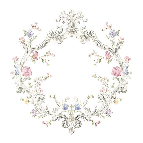 20 Rococo Floral Frame Clipart, Wedding Clipart, Vintage Victorian Floral, Printable Watercolor, High-Quality JPGs, Papercraft, Junk Journal