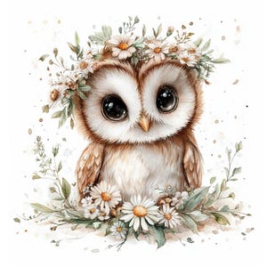 20 Cute Barn Owl Clipart, Woodland Owl, Floral Owl, Nursery Decor, Printable Watercolor, High-Quality JPGs, Papercraft, Junk Journal