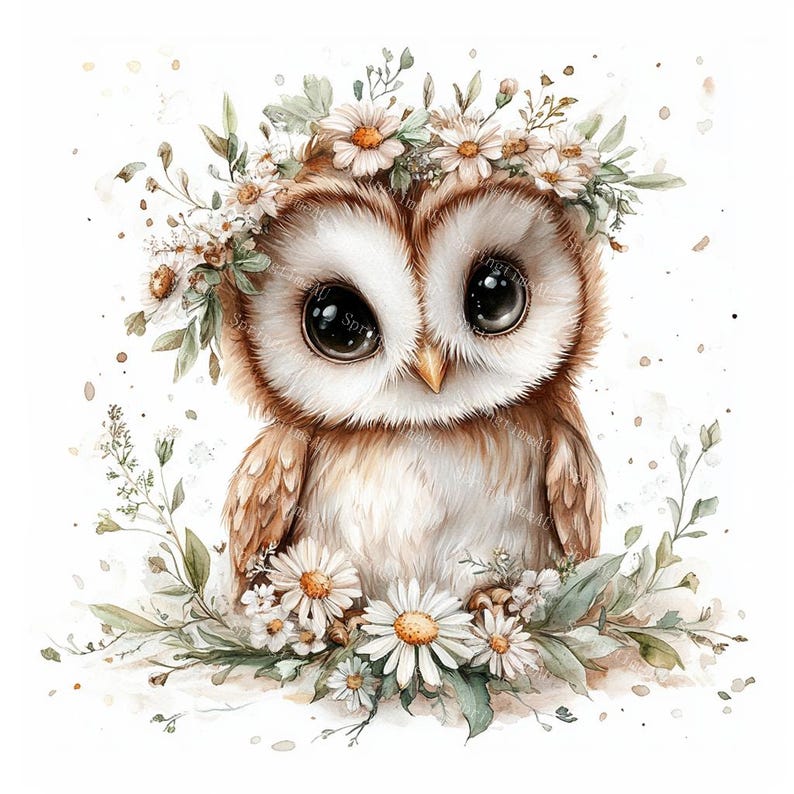 20 Cute Barn Owl Clipart, Woodland Owl, Floral Owl, Nursery Decor, Printable Watercolor, High-Quality JPGs, Papercraft, Junk Journal
