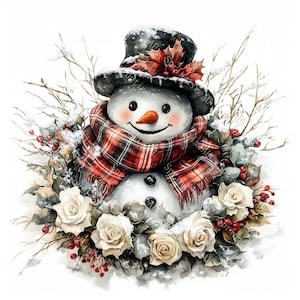 18 Vintage Snowman Clipart, Winter Snowman, Christmas Card, Printable Watercolor, High-Quality JPGs, Papercraft, Junk Journal