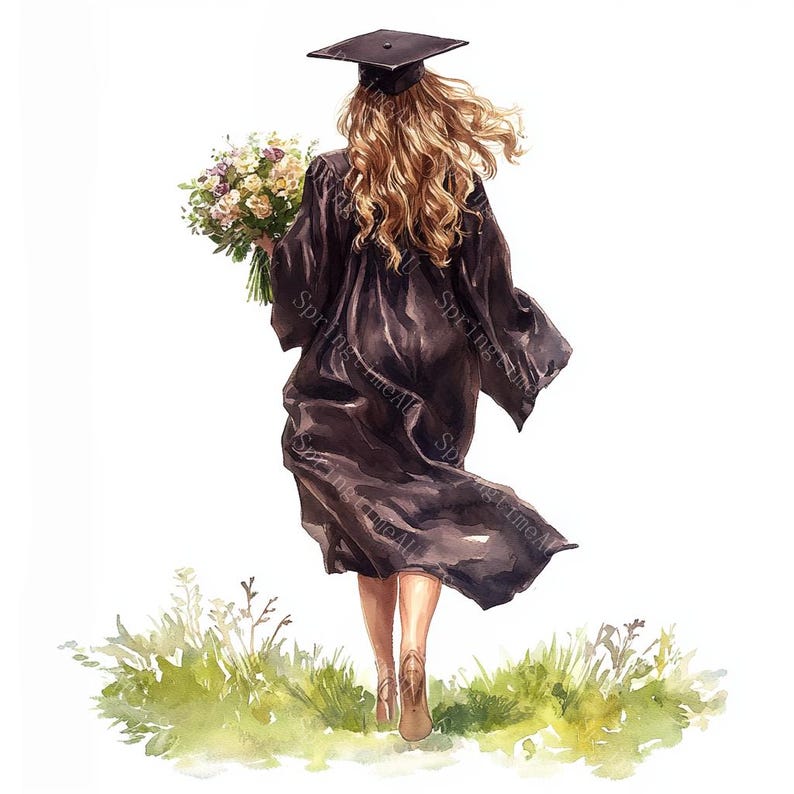 20 Girl Graduation Clipart, Student Grad Designs, Printable Watercolor,High-Quality JPGs, Paper Craft, Junk Journal, Digital Download
