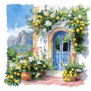 20 cliparts côte amalfitaine, côte italienne, paysage côtier, aquarelle imprimable, fichiers JPG de haute qualité, créations en papier, journal indésirable, téléchargement numérique