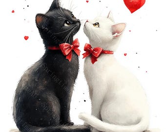 18 Kitten Love Clipart, Romantic Cats Clipart, Love Cats, Printable Watercolor, High-Quality JPGs, PaperCraft,Junk Journal