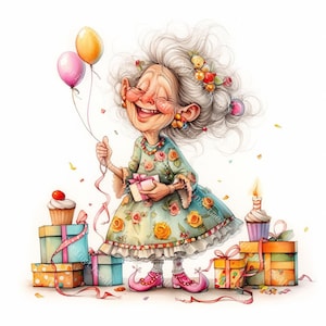 16 cliparts originaux d'anniversaire de grand-mère, gâteau d'anniversaire original, aquarelle imprimable, fichiers JPG de haute qualité, papercraft, journal indésirable, téléchargement numérique