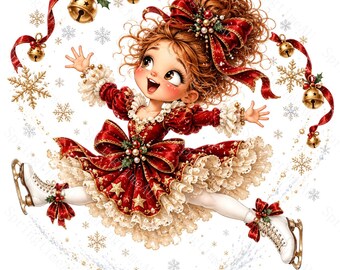 15 Funny Christmas Ice Skater Girl Clipart, Cute Winter Watercolor JPG, Holiday Skating Sublimation, Planner Stickers, Digital Download