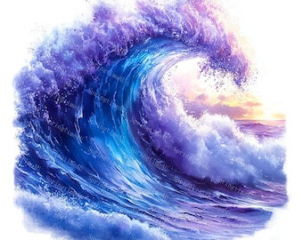 26 Ocean Wave Clipart, Ocean Clipart, Seascape Clipart, Waves Sublimation, Printable Watercolor, High-Quality JPGs, Papercraft, Junk Journal