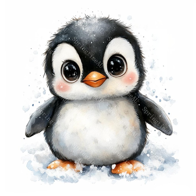 18 Cute Penguin Clipart, Adorable Baby Penguin, Arctic Animal,Nursery Decor,Printable Watercolor,High-Quality JPGs, Papercraft, Junk Journal