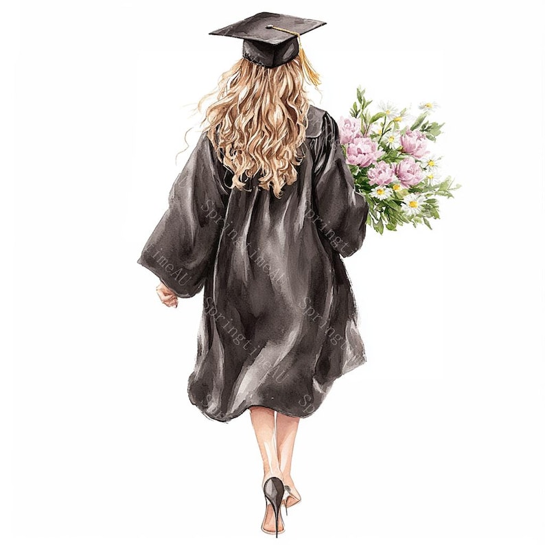 20 Girl Graduation Clipart, Student Grad Designs, Printable Watercolor,High-Quality JPGs, Paper Craft, Junk Journal, Digital Download