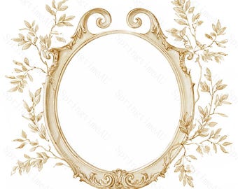 20 Vintage Botanical Frame Clipart, Rococo Ornamental Border JPG, Antique Line Art Clipart, Wedding Invite, Digital Download