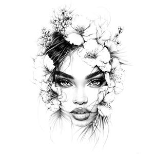 20 Kwiatowy Afro Kobieta Twarz Clipart, Twarz Druku, Afrykańska Kobieta Twarz, Wydrukowalna Akwarela, Wysokiej Jakości JPG, Papierowe Rękodzieło, Dziennik Śmieci