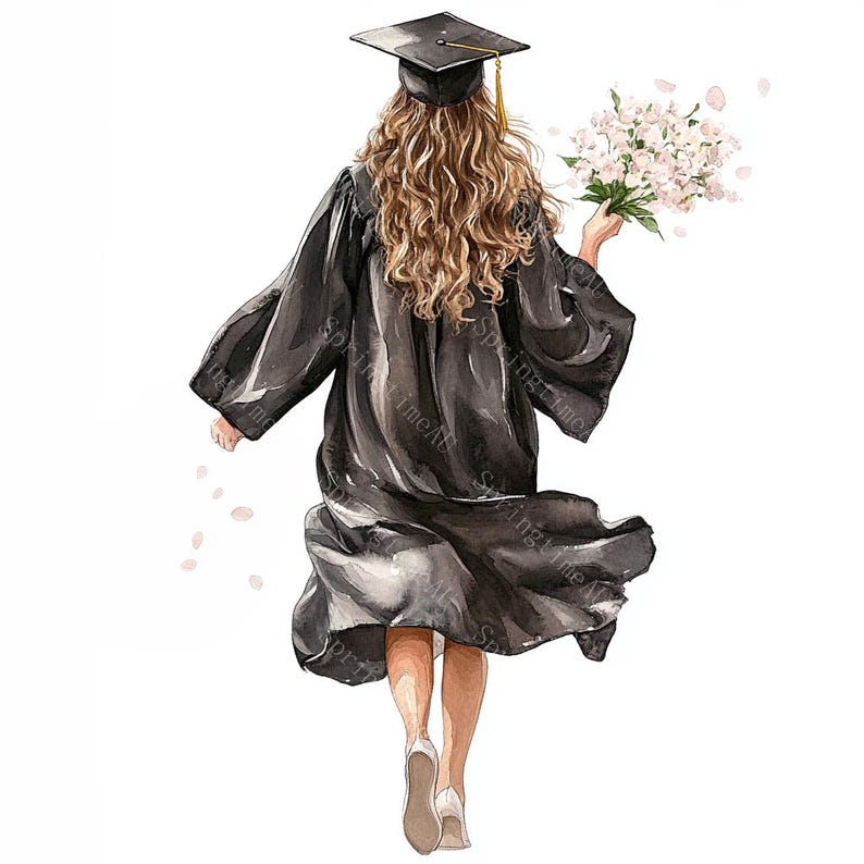 20 Girl Graduation Clipart, Student Grad Designs, Printable Watercolor,High-Quality JPGs, Paper Craft, Junk Journal, Digital Download