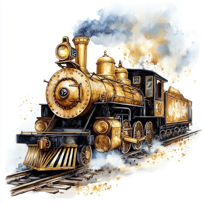 18 Vintage Train Clipart, Steam Locomotive, Christmas Train, Antique Train, Printable Watercolor, High-Quality JPGs, PaperCraft,Junk Journal